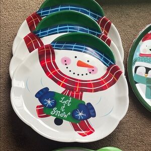 Snowman Holiday Plate Set with Red and Green Accents